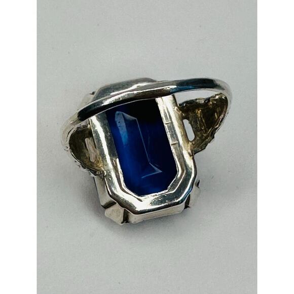 Vintage Sterling Silver and Blue Stone Cocktail Ring - Picture 6 of 8